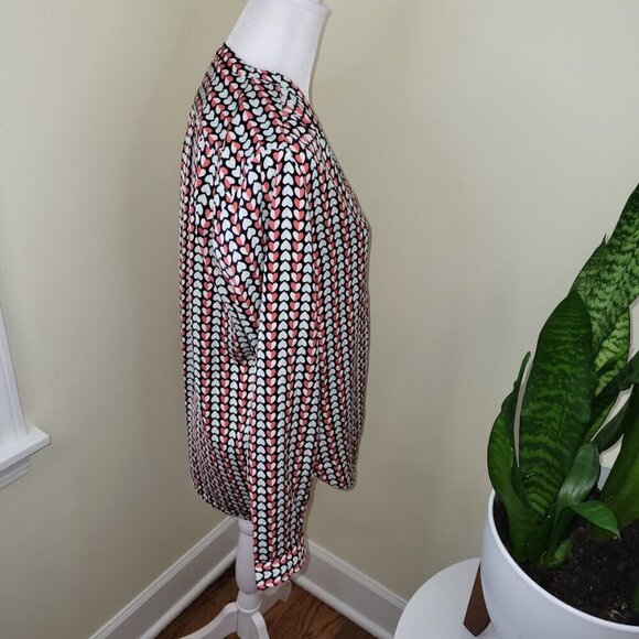 GAP V-Neck Blouse Red & Blue Hearts Pattern Long Sleeves Flowy Women's Size XS - Picture 6 of 14